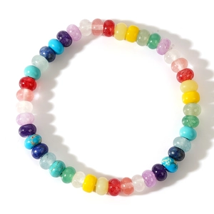 Rainbow semiprecious stone abacus bead bracelet with colorful round rondelle design