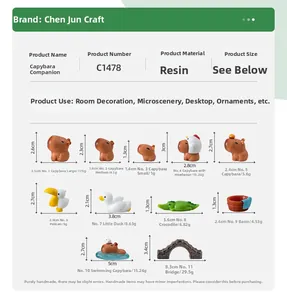 Detailed size chart for resin capybara figurines with height and weight specifications