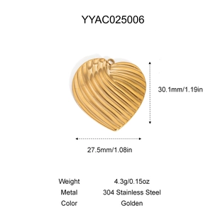 Spécifications de taille pour un pendentif cœur en acier inoxydable doré, 30,1mm x 27,5mm