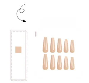 Détails de faux ongles ballerine longs couleur chair avec finition brillante, lot de 10