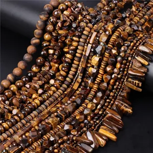 Natural tiger eye stone beads in various shapes like round and faceted for DIY jewelry