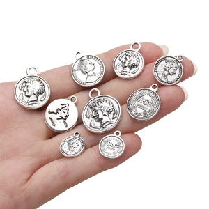 Antique Silver Alloy Coin Charms Vintage Portrait Pendants DIY Jewelry Making Bracelet Necklace Accessories Retro Face