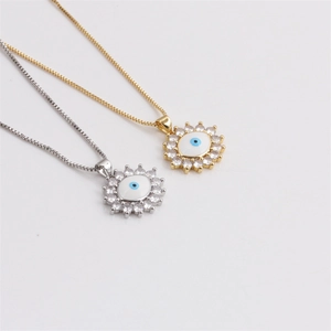 Evil Eye Pendant Necklace Copper With Cubic Zirconia Enamel Creative Trendy Jewelry For Women Fashion Box Chain