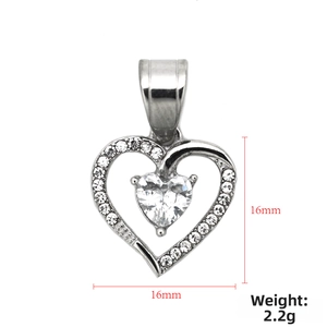 Macro shot of heart pendant in 316 stainless steel with zircons weighing 2.2g