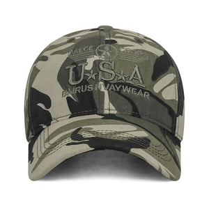Men's camouflage baseball cap featuring USA 3D embroidery and adjustable strap design