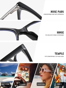 Detail view of square TR90 eyeglass frame showing durable hinges and nose pads