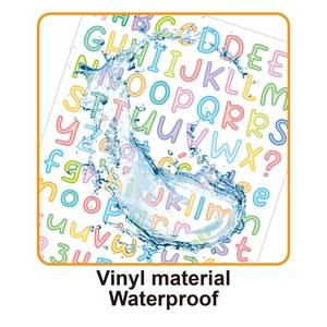 Waterproof vinyl alphabet stickers with dynamic water splashes showing durability