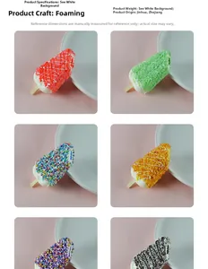 Detail view of 6 colorful PU foam squishy ice cream popsicles on mini plates