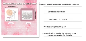 Detail view showing 50 motivational affirmation cards with floral designs and gift box