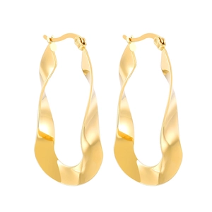 French vintage style gold U-shaped twisted hoop earrings in polished titanium steel