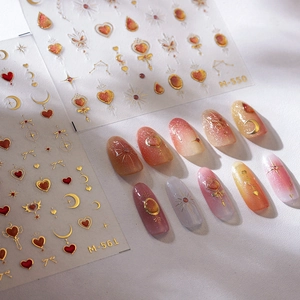 Nagelaufkleber 3D Relief Bronzierung Retro Herz Stern Mond Metallisch Selbstklebend Ultradünn Decals