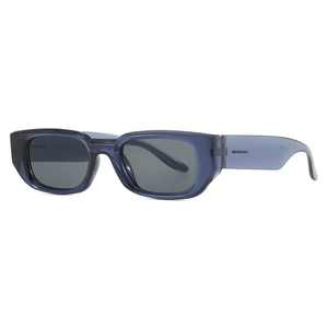 Retro rectangle deep blue translucent sunglasses with wide temples and UV protection