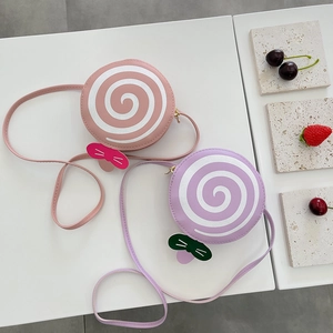 Kids Crossbody Bag PU Leather Lollipop Shape Spiral Pattern Bow Decor Cute Mini Shoulder Bag For Boys Girls