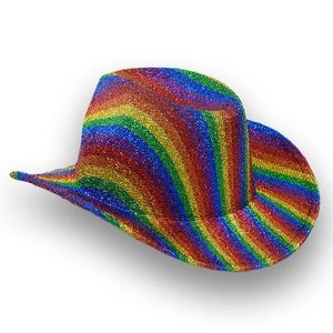 Regenbogen Pailletten Cowboyhut für festliche Partys mit bunten Streifen