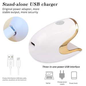 Portable white and gold dinosaur egg nail lamp with USB cable for home manicure