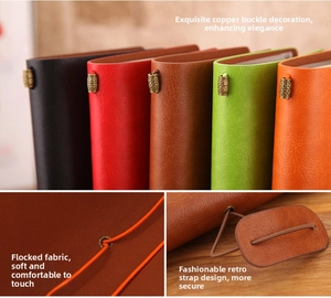Detail view of vintage notebook featuring plush flocking fabric and retro copper buckle