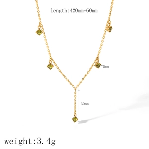 18k gold plated stainless steel Y-shaped necklace with green zircon gemstone pendants