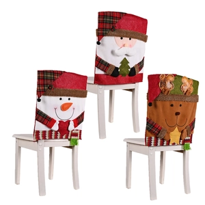 Christmas chair cover set featuring Santa, Snowman and Reindeer with plaid details