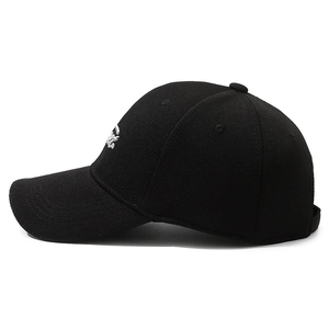 Classic black cotton baseball cap with side white embroidery and adjustable back strap