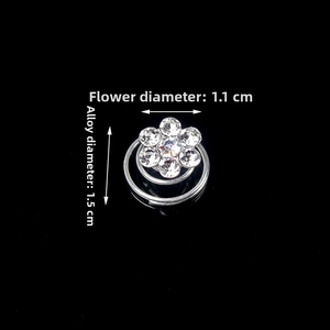 Detail of flower hair screw with rhinestones, 1.1cm floral top and 1.5cm alloy spiral pin