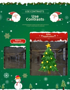 Visual comparison of Christmas tree static window sticker application before and after use