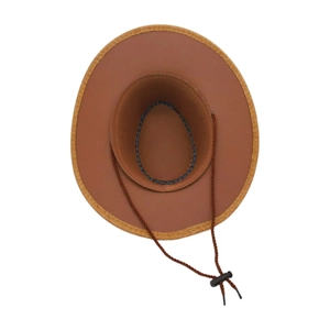 Detailansicht des Cowboyhutes mit gewebter Kante und verstellbarem Kinnriemen