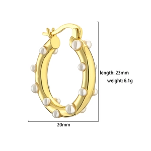 Minimalistische 18k vergoldete Creolen mit weißer Perle, Größe 23mm x 20mm