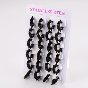 Set of 20 punk rock black stainless steel huggie earrings with sharp spike rivets