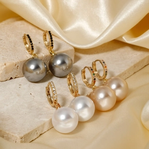 Hoop Earrings With Round Artificial Pearl Pendants And Zircon Copper Base Fashion Jewelry For Women Elegant Accessory