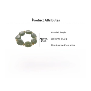 Irregular olive green acrylic bead bracelet with dimensions and 21.3g weight detail