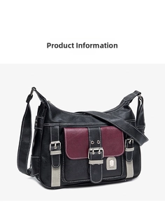 Detail of vintage saddle bag featuring litchi texture leather and silver buckle