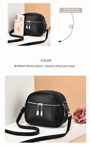 Detailed size comparison of the black litchi pattern PU leather crossbody bag with a phone