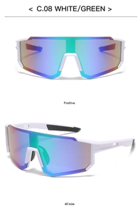 Dual view of white cycling sunglasses with polarized blue and green gradient lenses