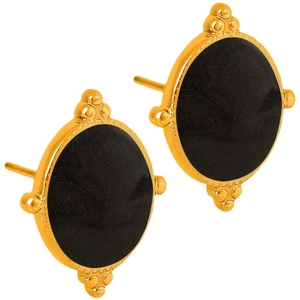 Retro 18K gold-plated stainless steel earrings with black enamel oval center piece