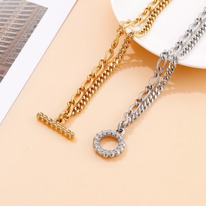 Titanium steel double-layer chain bracelet with OT clasp in gold and silver finish