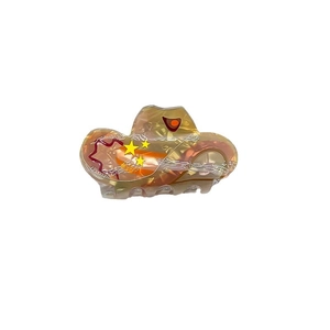 Classic British star print acrylic hair claw clip with brown marble texture