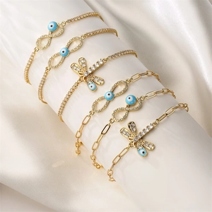 Gold Plated Copper Zirconia Evil Eye Bracelet For Women Adjustable Infinity Dragonfly Link Chain Fashion Jewelry Gift