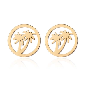 Goldene runde Ohrstecker mit hohlem Kokospalmen-Design und glänzender Oberfläche