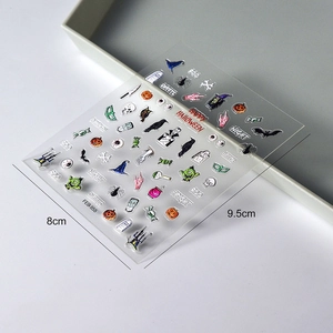 Halloween nail art stickers with bats, skulls, and pumpkins, 8x9.5cm sheet FEB-555