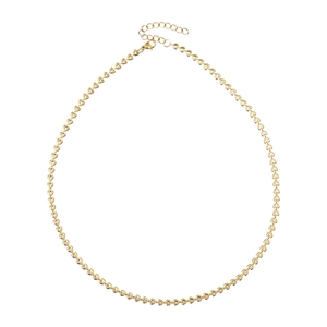 Golden stainless steel necklace featuring heart shaped links and a secure lobster clasp