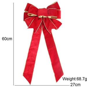 Large red velvet Christmas bow with gold trim edges, 60cm x 27cm holiday decoration