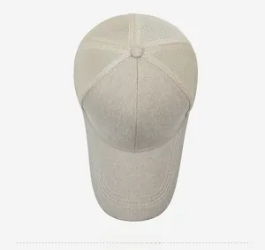 Top view detail of summer mesh sun hat with SPORT embroidery and breathable texture