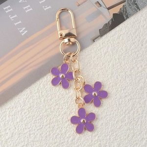 Enamel Flower Keychain Alloy Floral Pendants Gold Plated Bag Charm Car Keyring Sweet Jewelry Gift For Women Girls