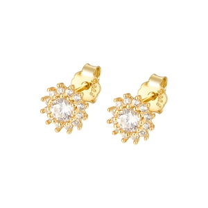 925 sterling silver gold plated sunflower stud earrings with sparkling cubic zirconia