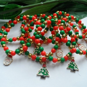 Christmas Beaded Bracelet With Alloy Santa Snowman Christmas Tree Charms Acrylic Beads Holiday Jewelry For Women