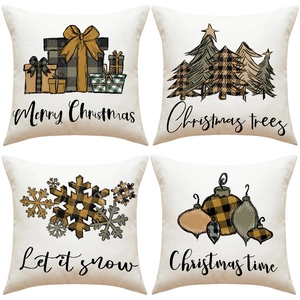 Christmas Decorative Pillow Covers Linen Buffalo Plaid Snowflake Tree Cushion Case Home Sofa Decor Festive Ornament