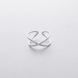 Detailed view of modern double-layer crossing s925 silver ring with adjustable open band