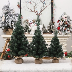 Mini Artificial Christmas Tree With Burlap Wrapped Base PVC Needle Small Pine Tree Desktop Decor Holiday Rustic Tabletop