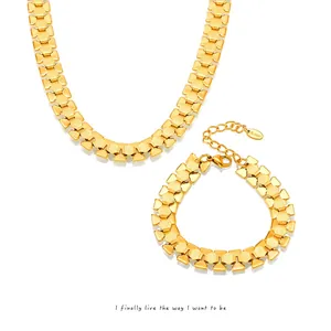 Exaggerated Geometric Hexagonal Chain Necklace Bracelet Set Titanium Steel Gold Plated Jewelry Set For Women