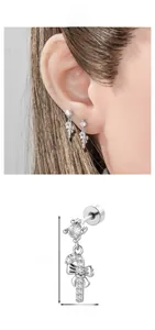 Detail of candy cane bow earring with micro-set zircons showing size dimensions